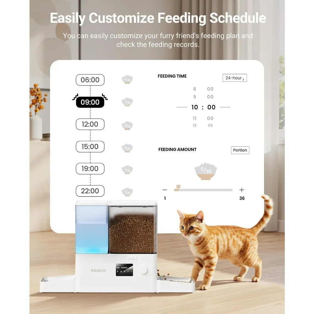 36Cups/8.5L WiFi Automatic Cat Feeder & Water Dispenser, Stainless Steel Bowls, 2-in-1, Large Capacity, APP Control, for Pets