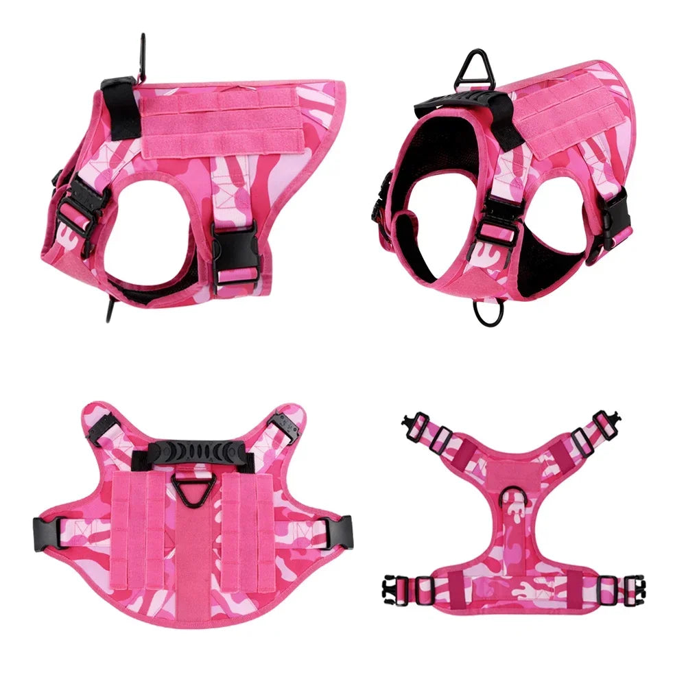 Pink Camo Dog Harness Service Dog Vest for Large Breed Dogs Adjustable Molle Vest Molle Vest with Patchs Hook and Loop Panel