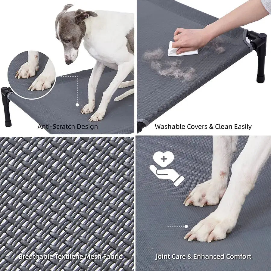 Elevated Outdoor Dog Bed Raised Cot for Large Dogs, Heavy Duty Pet Cots Waterproof, Cooling, Washable Breathable Teslin Mesh, Du
