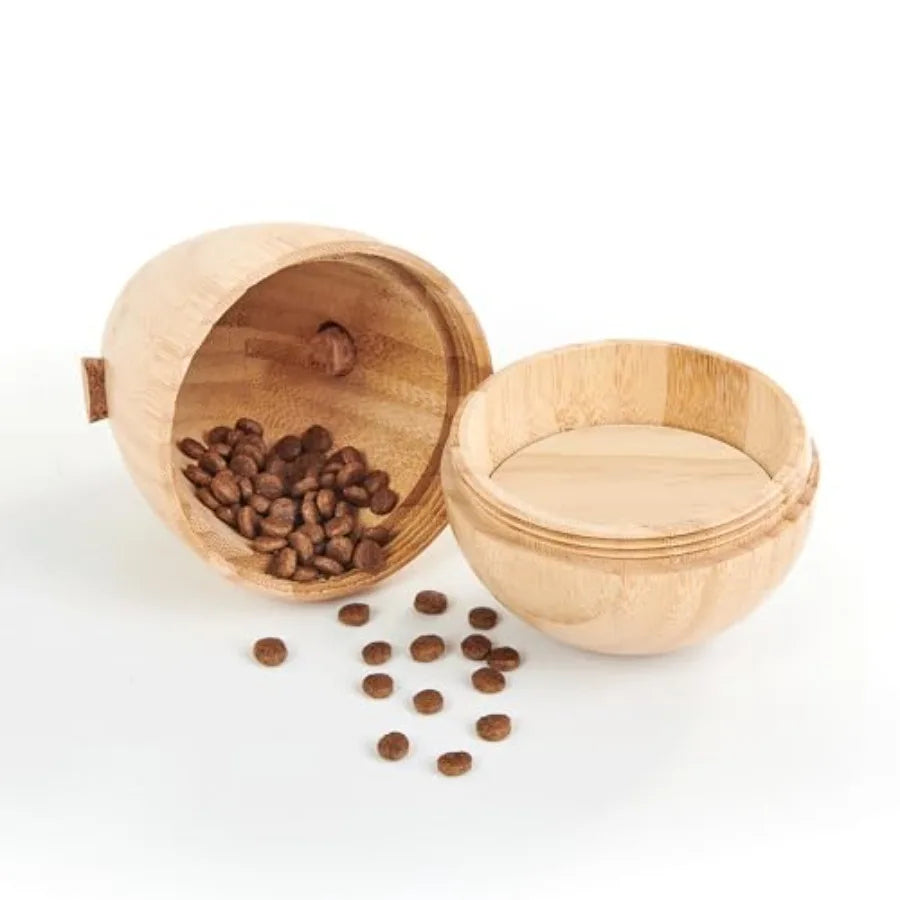 Bamboo Treat Dispenser Wobble Toys Enrichment Puzzle Food Dispenser Ball Toy IQ Training for Small Medium Dog