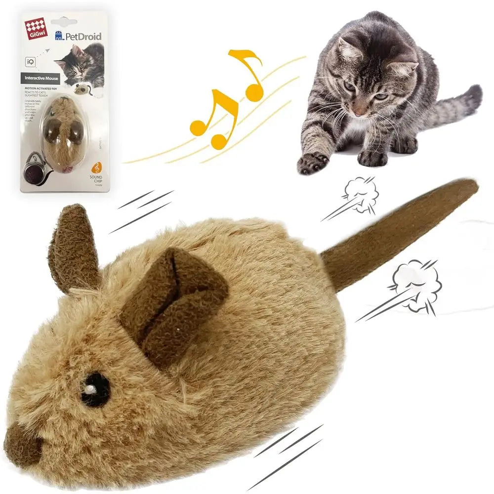 Interactive Cat Toy Mouse, Moving Automatic Cat Toys Mice with Furry Tail, Automatic Squeaky Cat Toys for Kitten Indoor/Outdoor