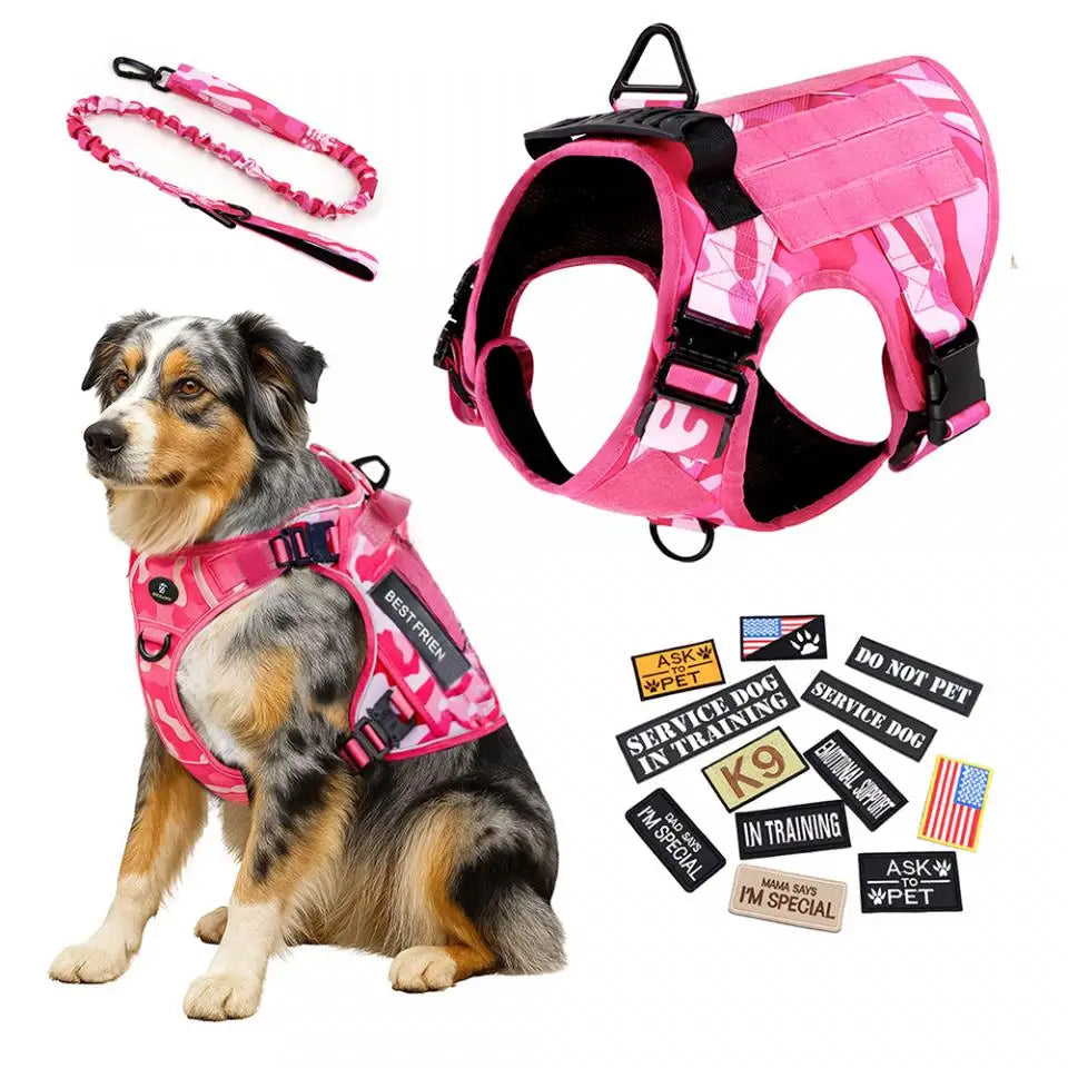 Pink Camo Dog Harness Service Dog Vest for Large Breed Dogs Adjustable Molle Vest Molle Vest with Patchs Hook and Loop Panel