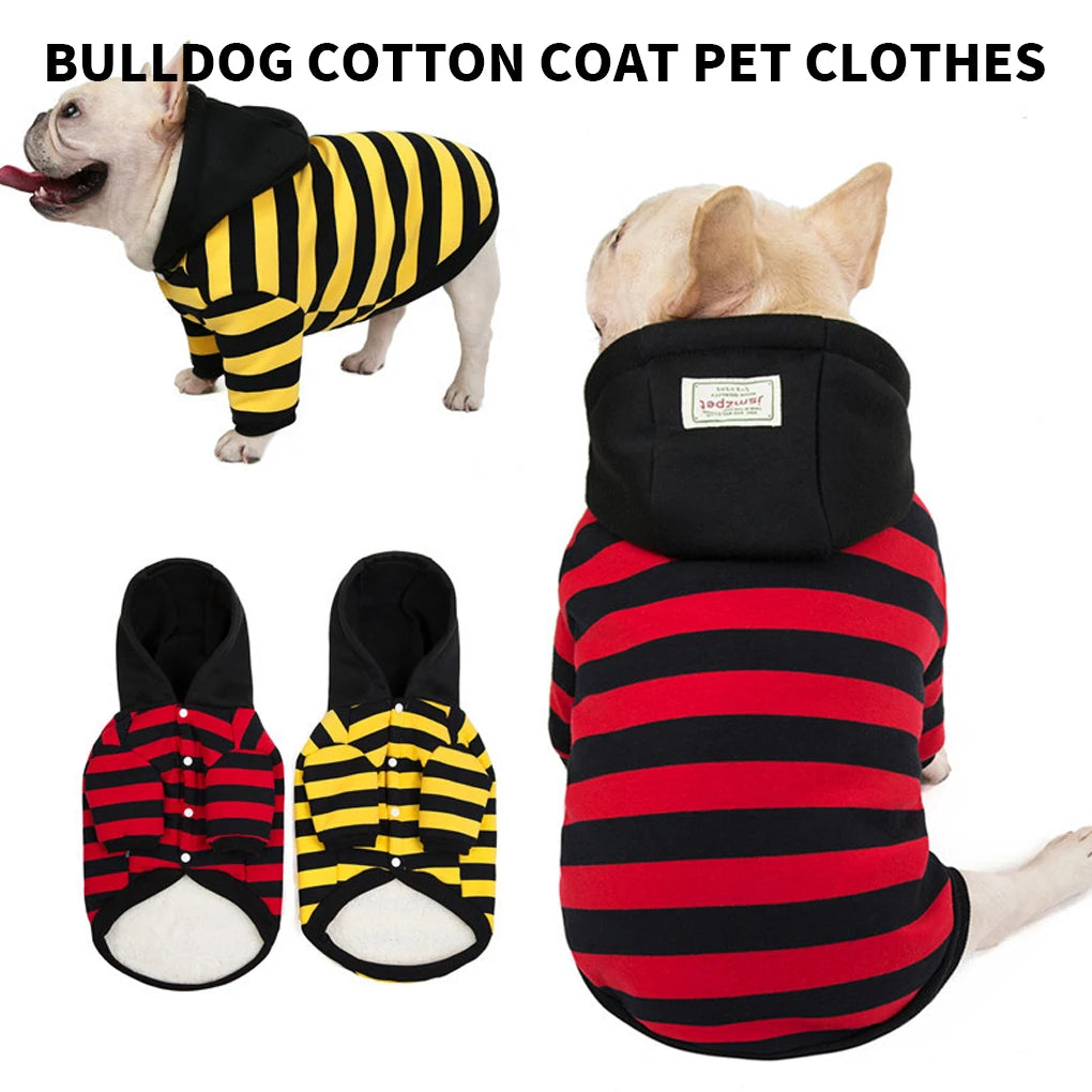 Dog Striped Hoodie Bulldog Clothes Sweatshirt Fashion Warm Coat Red