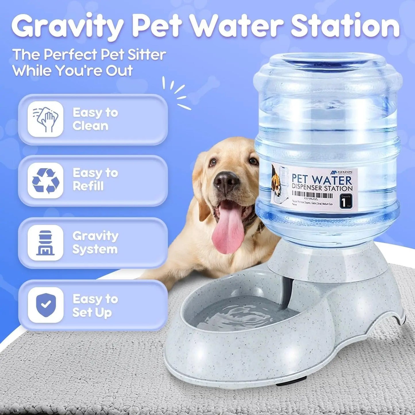 Automatic Pet Feeder and Waterer Set, Gravity Food & Water Dispenser with Skid-Proof Feet for Dogs and Cats