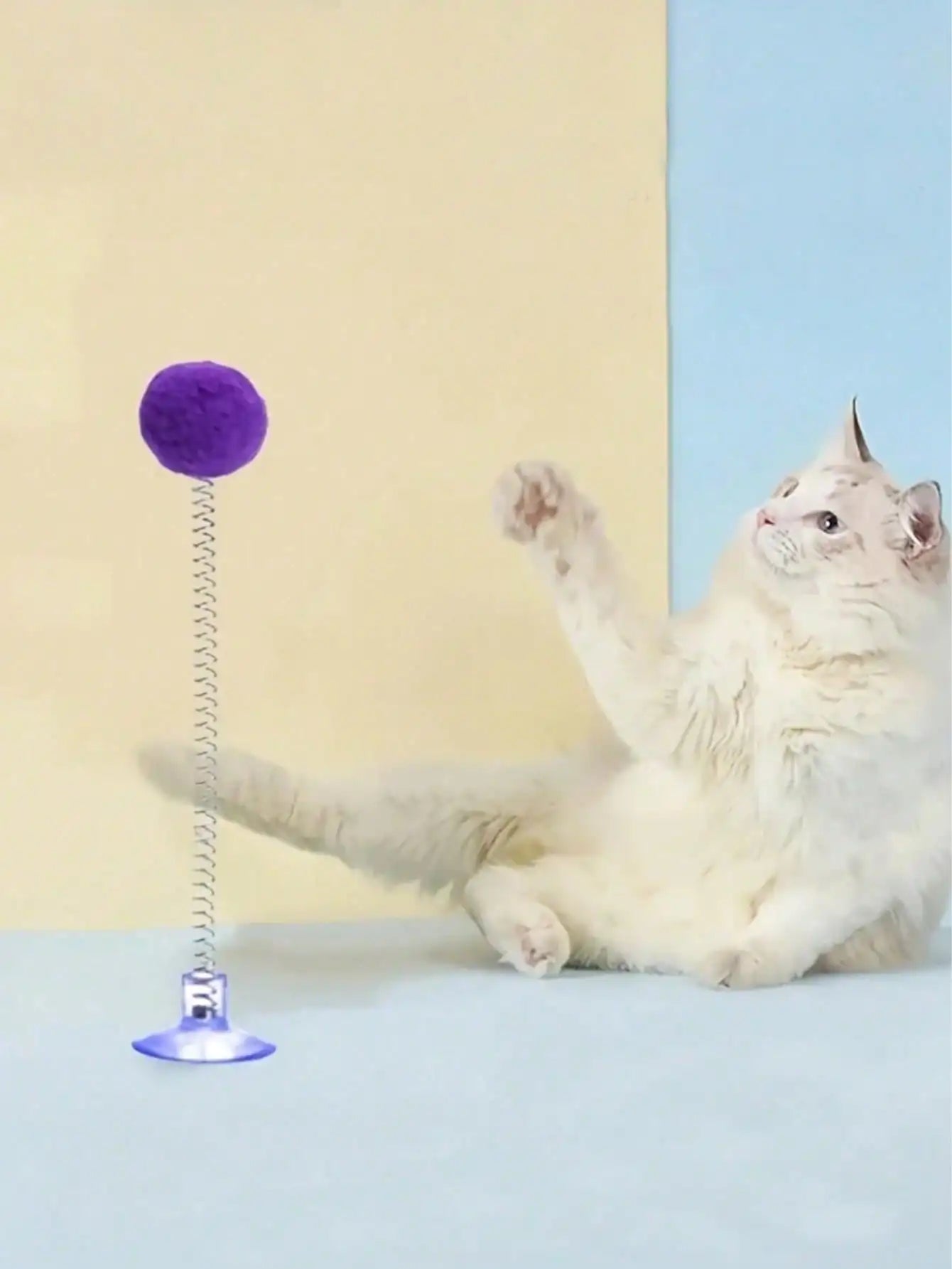 3/2/1pcs Interactive Cat Toys, Includes Plush Ball, Metal Spring Teaser Wand And Suction Cup Base, Bright Color Design, Battery-Free, Durable Design, Suitable For All Cat Breeds, Stimulates Hunting Instincts And Play Interest