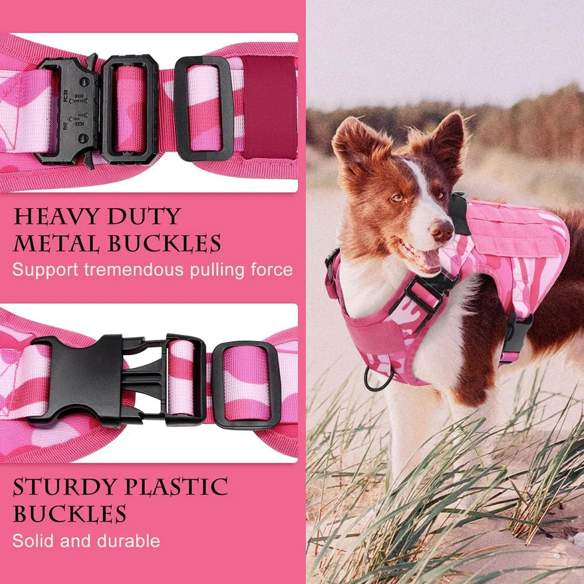 Pink Camo Dog Harness Service Dog Vest for Large Breed Dogs Adjustable Molle Vest Molle Vest with Patchs Hook and Loop Panel