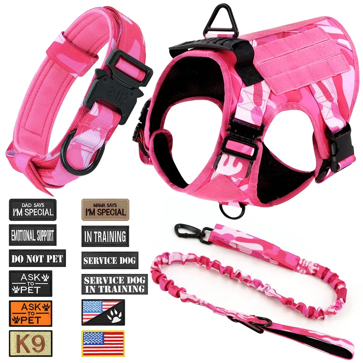 Pink Camo Dog Harness Service Dog Vest for Large Breed Dogs Adjustable Molle Vest Molle Vest with Patchs Hook and Loop Panel
