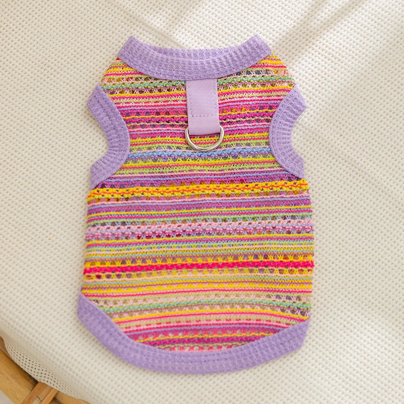 Striped Dog Vest with D-Ring and Breathable Eyelet Design Perfect Summer and Spring Clothes for Small Dogs and Cats Stylish