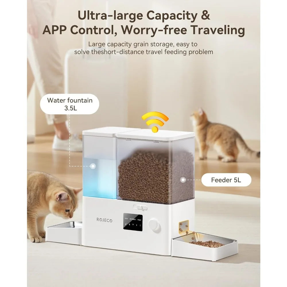 36Cups/8.5L WiFi Automatic Cat Feeder & Water Dispenser, Stainless Steel Bowls, 2-in-1, Large Capacity, APP Control, for Pets