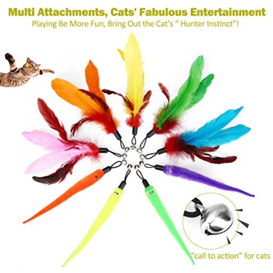 Cat Toys for Indoor Cats, Interactive Cat Toy 2PCS Retractable Wand Toy and 9PCS Cat Feather Toys Refills, Funny Kitten Toys Ca