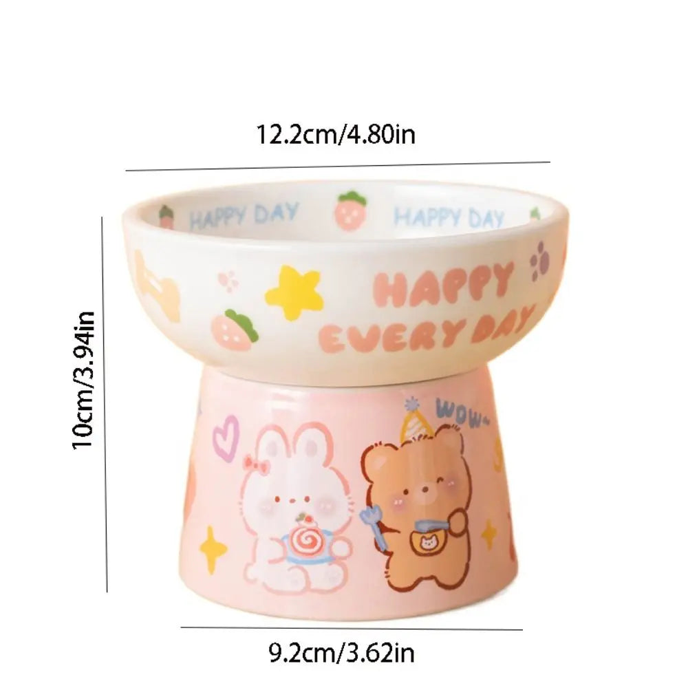 Food Dispenser Ceramic Cat Bowl Cute Creative Dog Food Feeding Basin Non-slip Anti Tipping Pet Drinking Feeder Neck Protection