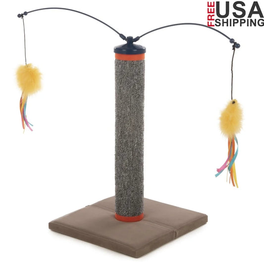 Scratch and Spin Carpet Cat Scratching Post with Interactive Spinning Wand Toys Healthy Nail Growth Multi-Purpose Cat Fun