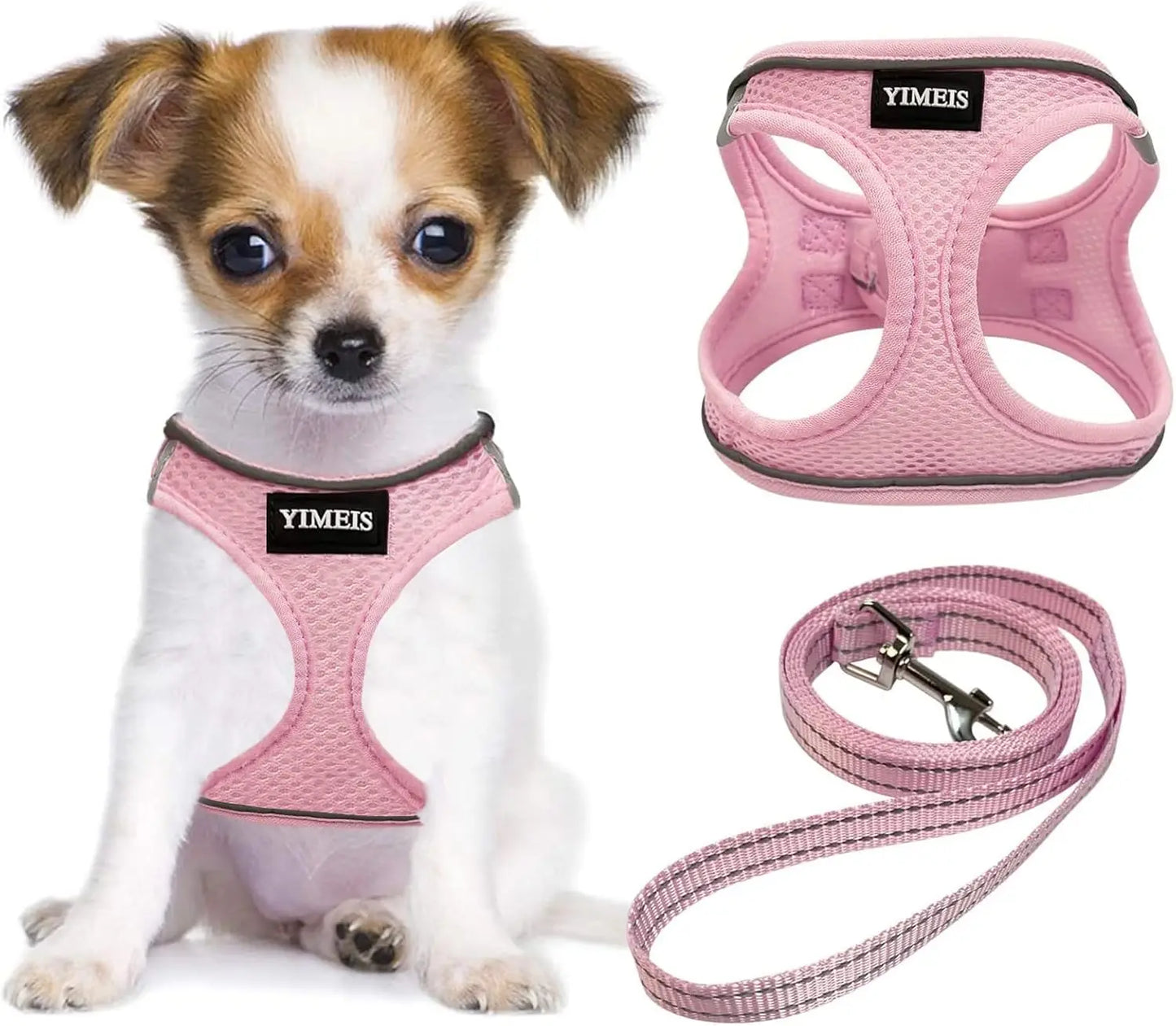 No Pull Soft Mesh Dog Harness and Leash Set, Reflective Adjustable Vest for Small Medium Large Dogs, Pink X-Small