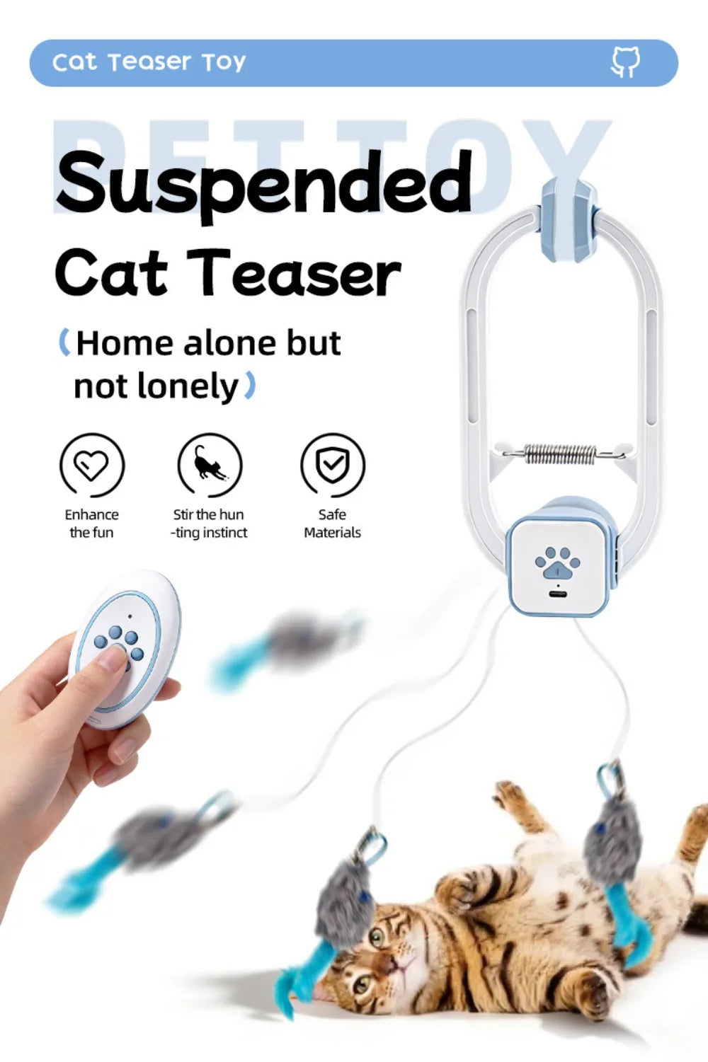 Self-Playing Cat Toy， Automatic Retractable Door Hanging Teaser for Indoor Cats， Boredom Buster Exercise Toy