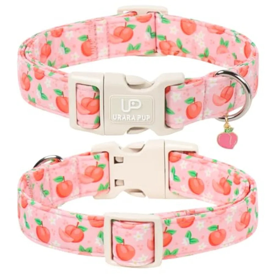 Peach Dog Collar, Summer Spring Cotton Dog Collar, Cute Fruit Pattern Adjustable Pink Pet Collar, Lightweight Durable Quick Rel