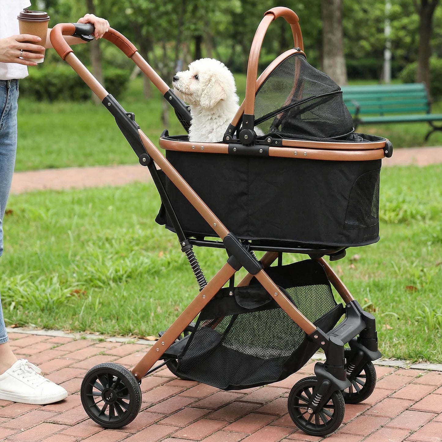 Puppy Cage Jogger Stroller All Terrain 4 Wheels Foldable Travel Jogger Foldable & Ventilated with Sun Shades for Jogging Running