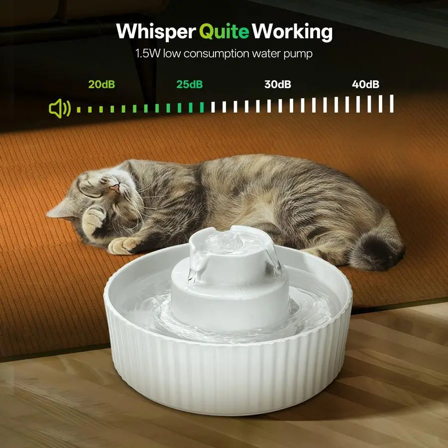 Cat Water Fountain, 2.1L 70oz Porcelain Pet Drinking Dispenser with 4 Set Replacement Filter amp Sponge, Automatic Dog Water Bowl