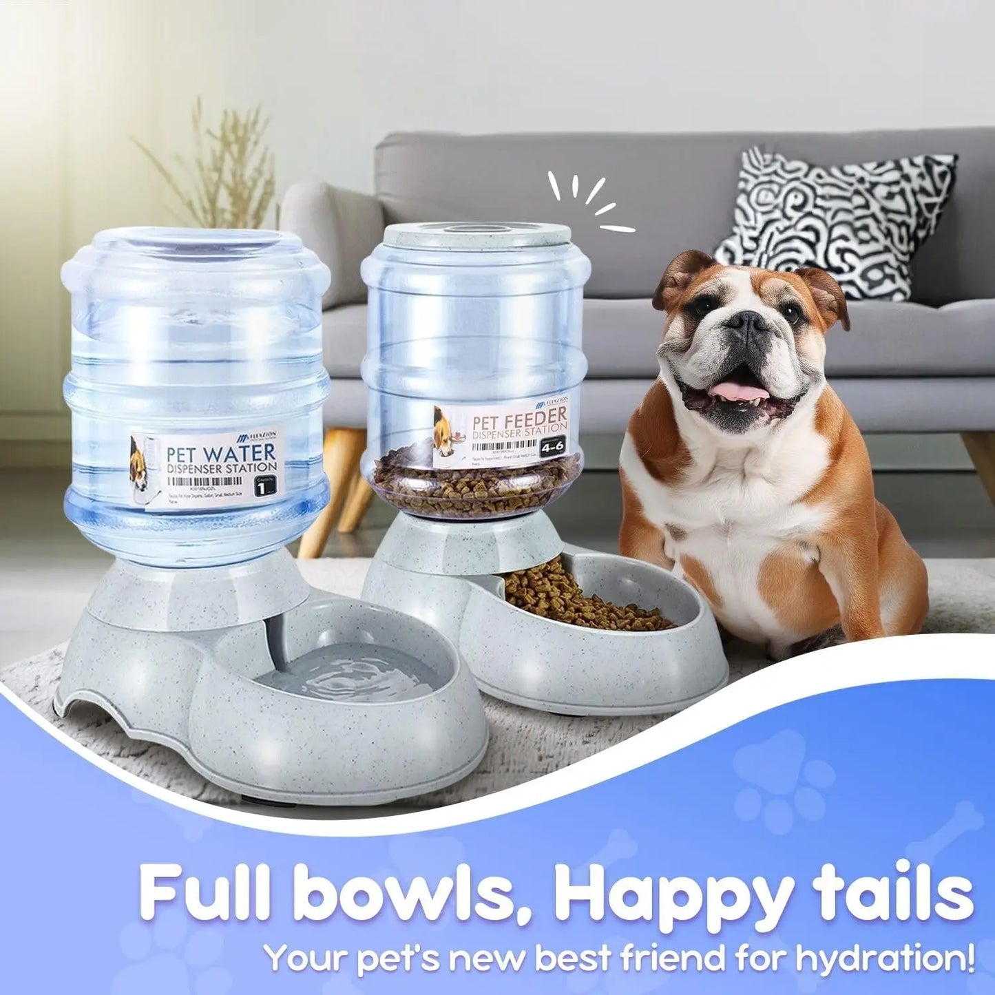 Automatic Pet Feeder and Waterer Set, Gravity Food & Water Dispenser with Skid-Proof Feet for Dogs and Cats
