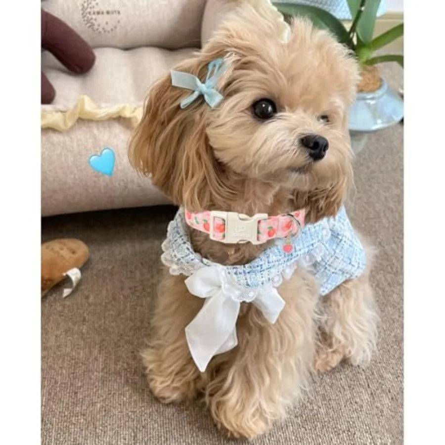 Peach Dog Collar, Summer Spring Cotton Dog Collar, Cute Fruit Pattern Adjustable Pink Pet Collar, Lightweight Durable Quick Rel
