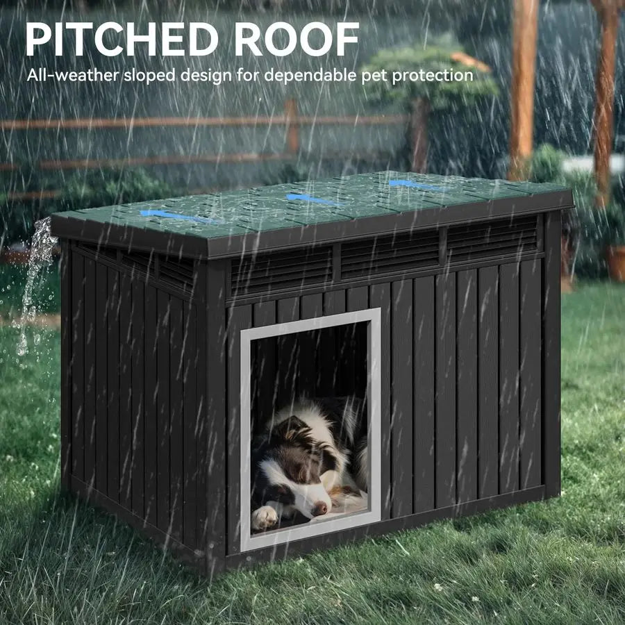 Plastic Dog House, Indoor amp Outdoor Dog Kennel with LiftUp Sloping Roof, Waterproof amp Ventilated for Small to Medium Dogs, E