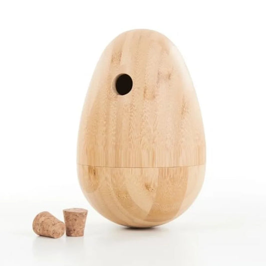 Bamboo Treat Dispenser Wobble Toys Enrichment Puzzle Food Dispenser Ball Toy IQ Training for Small Medium Dog