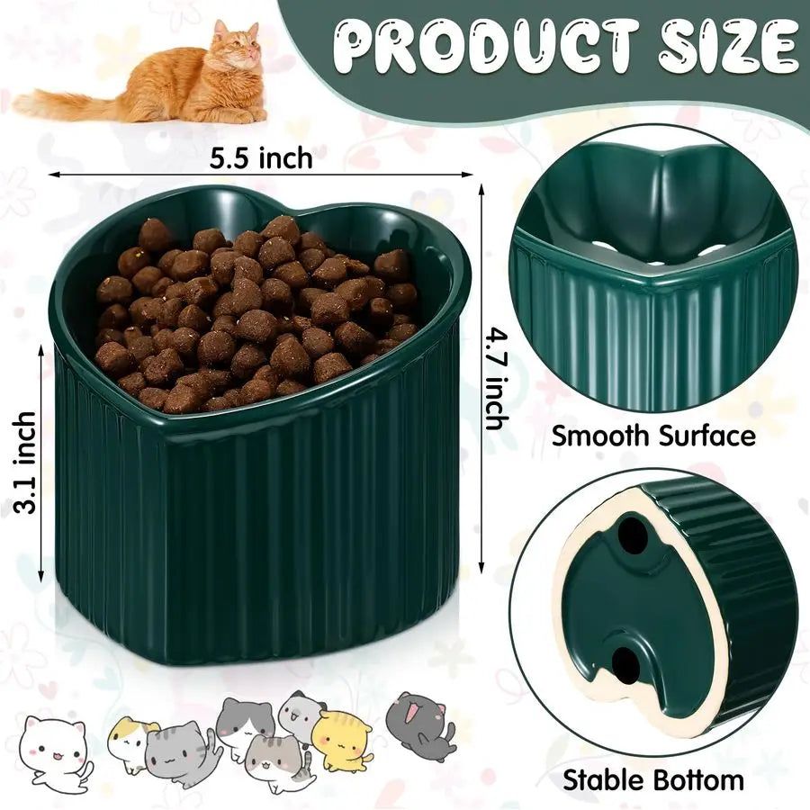 4 Pcs Elevated Cat Food Bowls, Ceramic Raised Cat Bowls, Shallow, Less Digestion Issues, Anti Vomiting, No Stress for Food and W