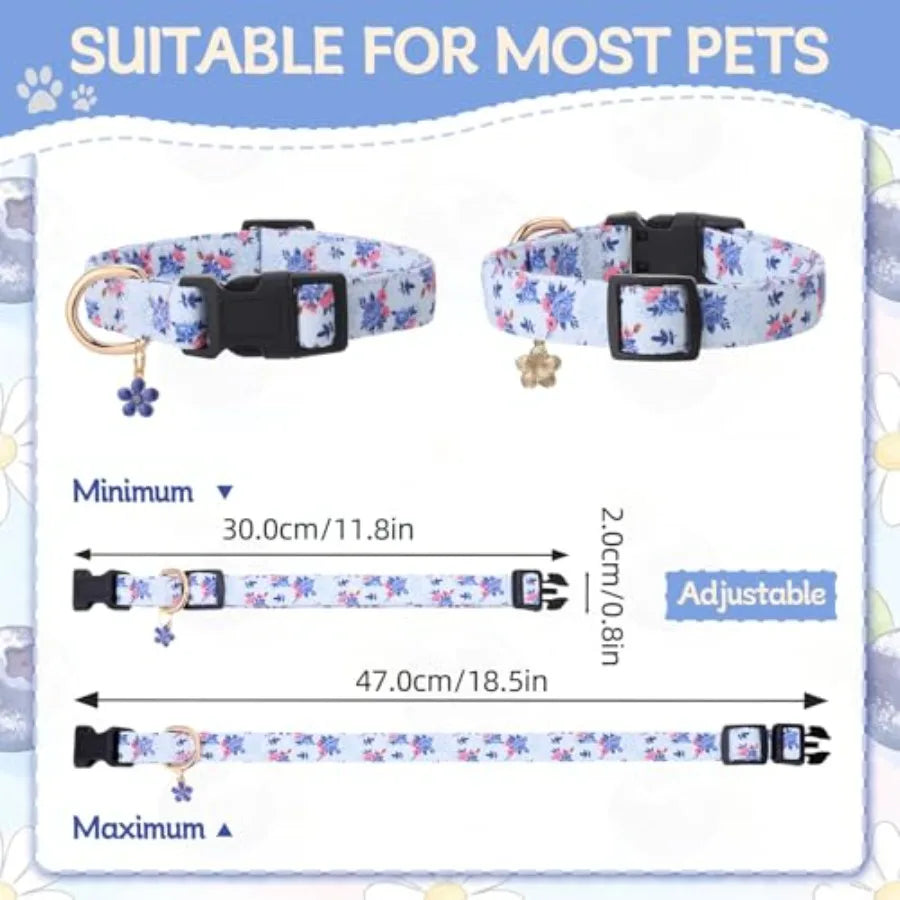 3 Pack Floral Dog Collars for Small Medium Female Dogs, Girl Dog Collar with Red Rose Flower, Summer Cute Adjustable Puppy Coll