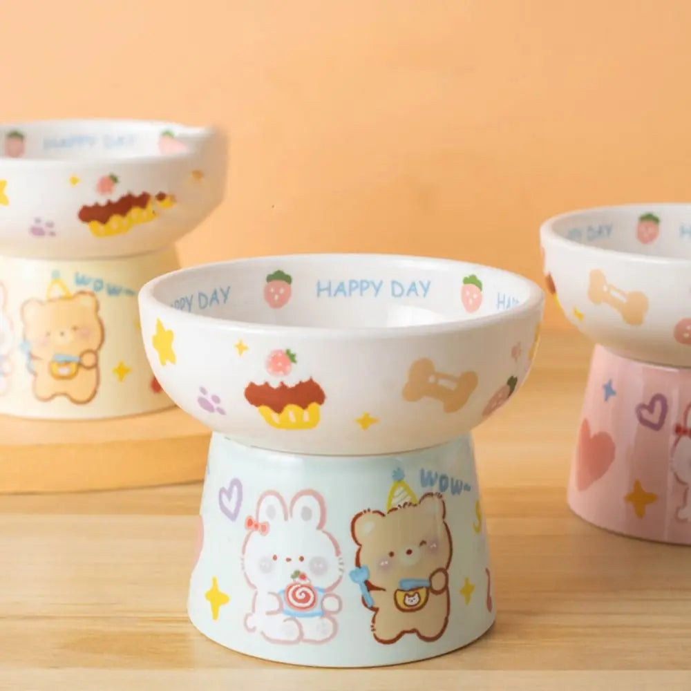 Food Dispenser Ceramic Cat Bowl Cute Creative Dog Food Feeding Basin Non-slip Anti Tipping Pet Drinking Feeder Neck Protection