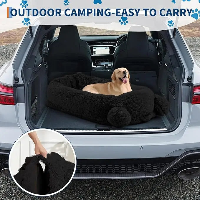 Portable Dog Bed with Removable Faux Fleece Cover/Matching Blanket, Large Washable Dog Mattress with 2 Storage Pockets