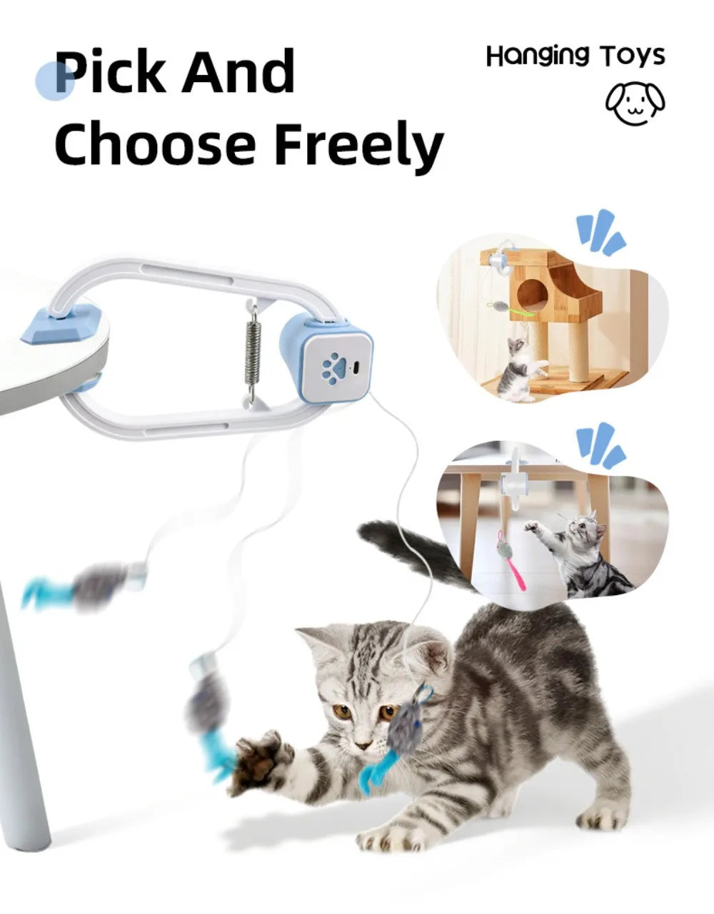 Self-Playing Cat Toy， Automatic Retractable Door Hanging Teaser for Indoor Cats， Boredom Buster Exercise Toy