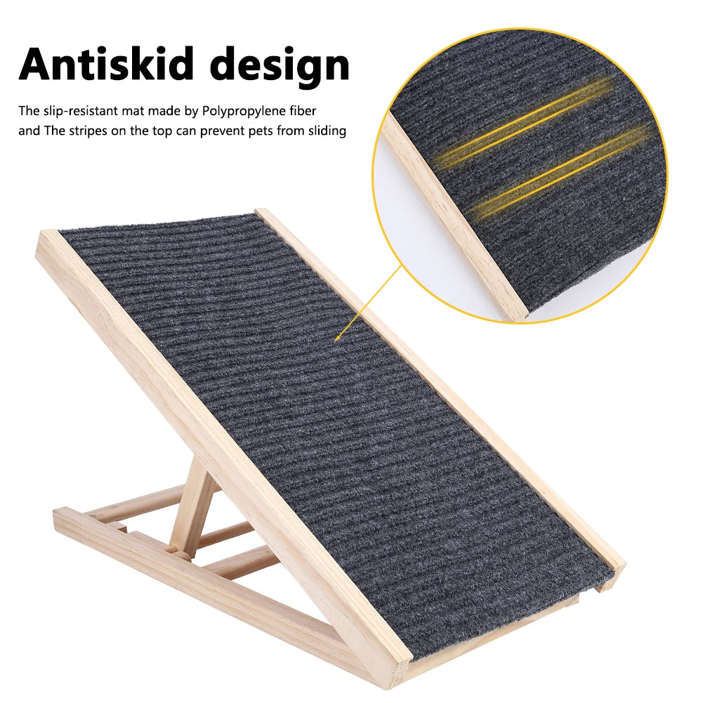 Dog Ramp Pet Wooden Ramp with Adjustable Height Folding Portable Ramp with Anti-Skid and Wear-Resistant Horizontal Slope Surface