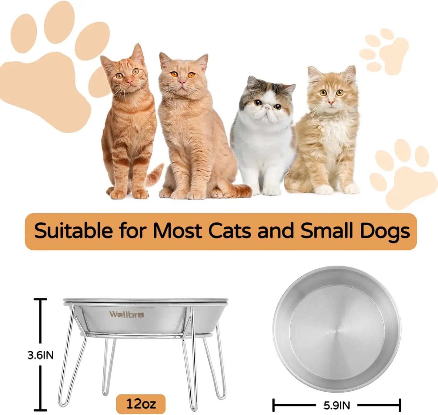 4-Pack Stainless Steel Raised Pet Bowls for Cats and Small Dogs, Anti-Whisker Fatigue, Easy Clean