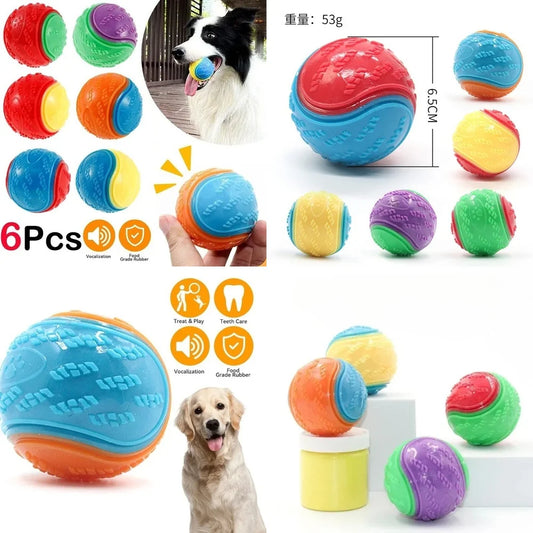 Squeaky Balls for Dogs 6 Pack Interactive TPR Chew Toys Dental Cleaning Puppy Toys for Aggressive Chewers Durable Dog Teething