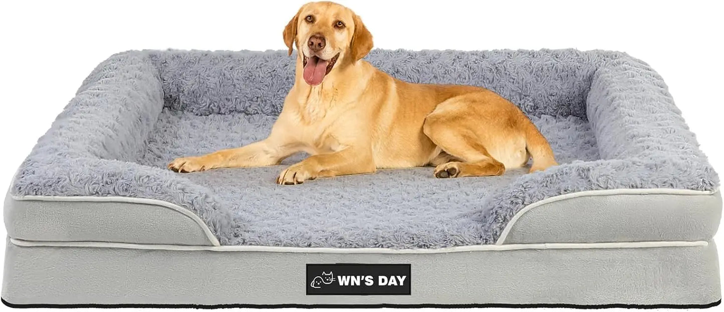 Orthopedic Dog Bed for Large Medium Dogs, Washable Memory Foam Pet Sofa with Removable Waterproof Cover (Grey, XL)