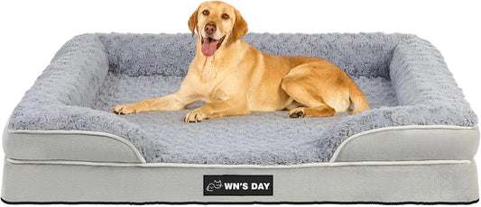 Orthopedic Dog Bed for Large Medium Dogs, Washable Memory Foam Pet Sofa with Removable Waterproof Cover (Grey, XL)