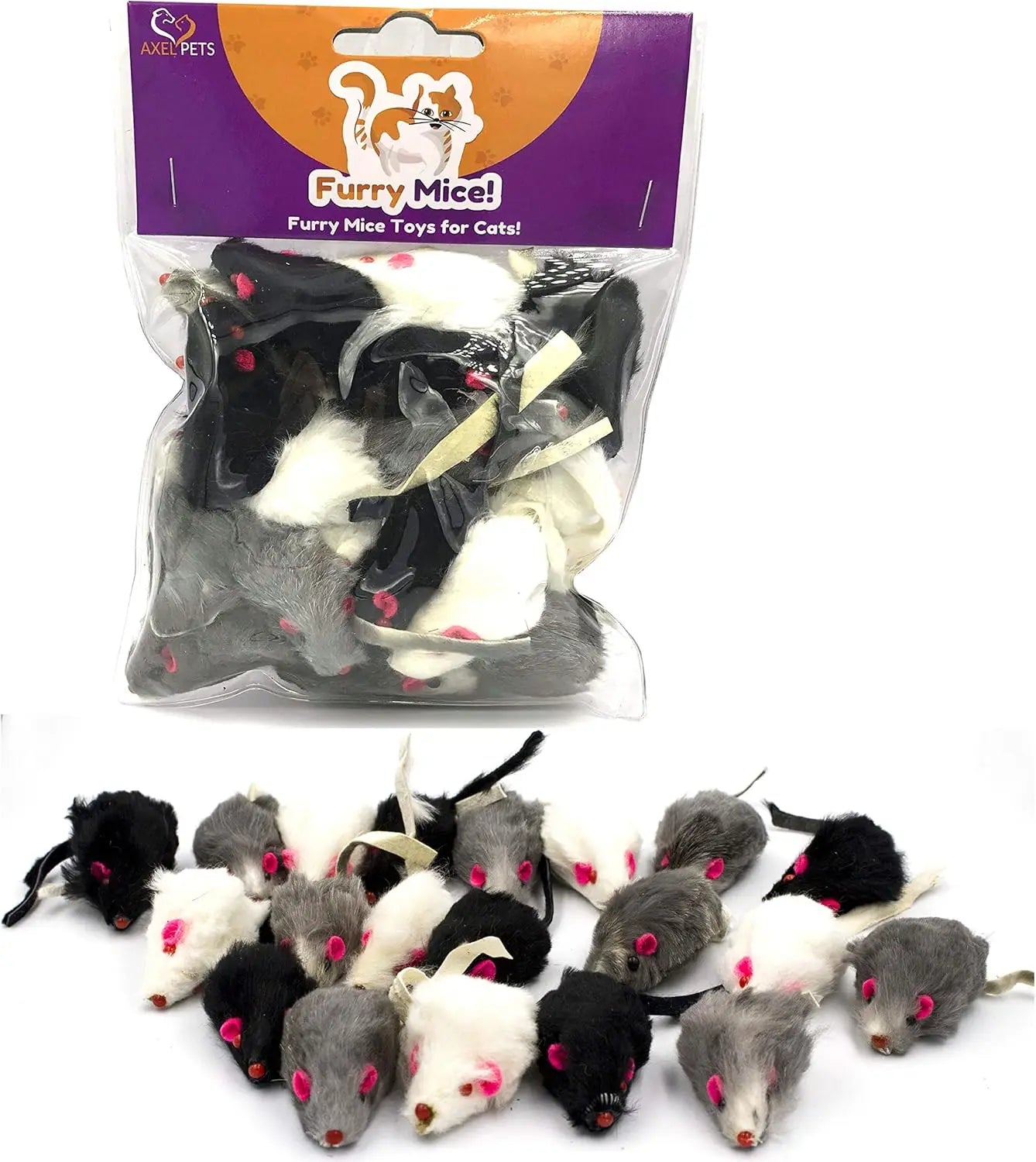 20 Real Rabbit Fur Catnip Mice with Rattle Sound, Interactive Play Toy for Cats