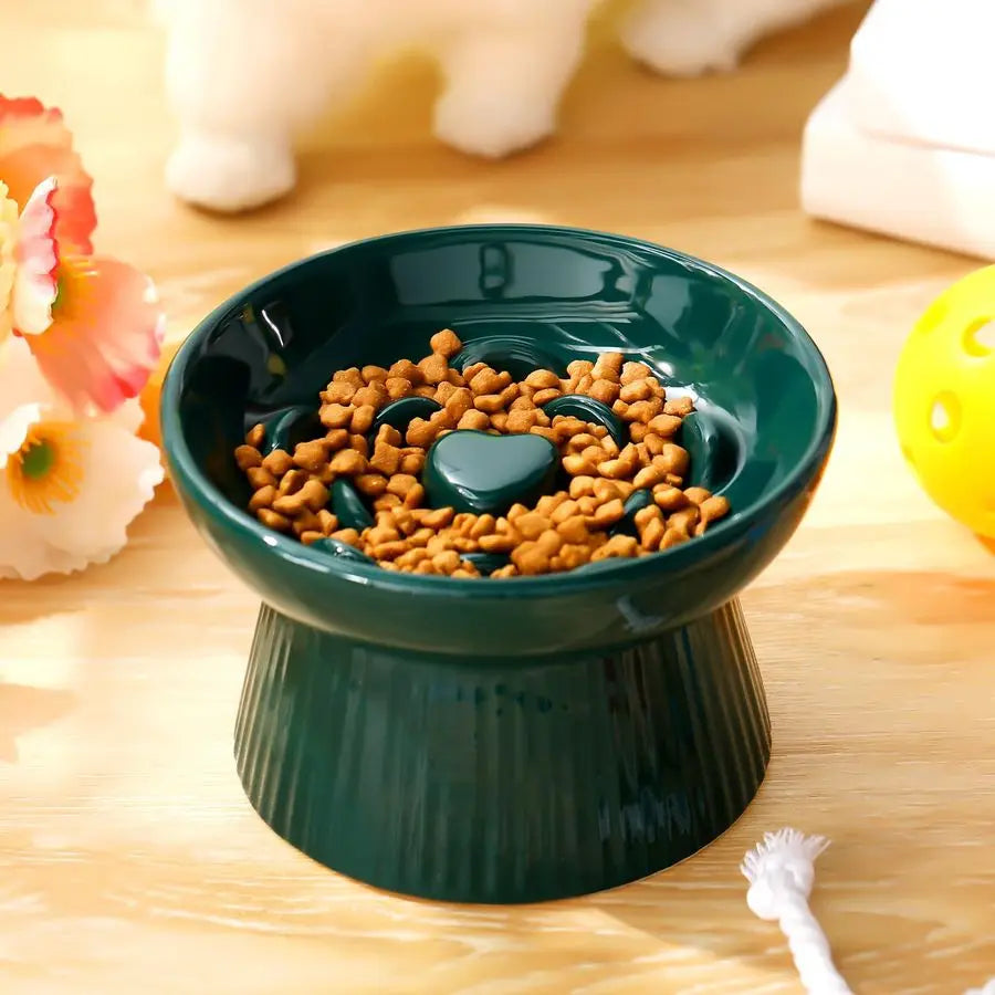 2 Pcs Raised Cat Slow Feeder Bowl Ceramic Elevated Cat Dog Food Bowl No Spill High Edge for Dry Wet Food and Water Easy to Clean