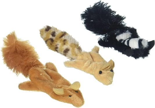 Forest Creatures Cat Toys Pack of 3: Squirrel, Chipmunk, Skunk - Interactive Play for Pets