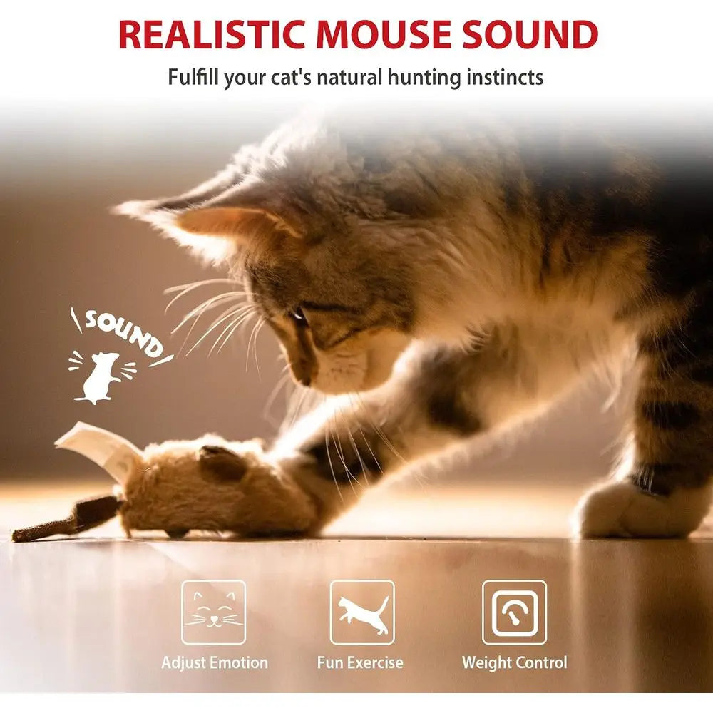 Interactive Cat Toy Mouse, Moving Automatic Cat Toys Mice with Furry Tail, Automatic Squeaky Cat Toys for Kitten Indoor/Outdoor