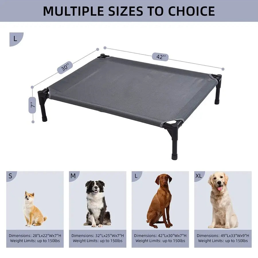 Elevated Outdoor Dog Bed Raised Cot for Large Dogs, Heavy Duty Pet Cots Waterproof, Cooling, Washable Breathable Teslin Mesh, Du