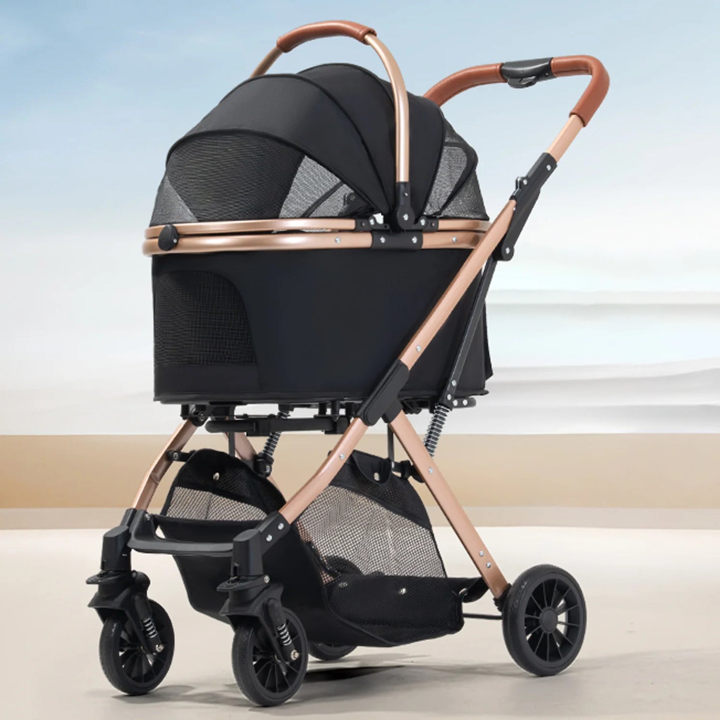 Puppy Cage Jogger Stroller All Terrain 4 Wheels Foldable Travel Jogger Foldable & Ventilated with Sun Shades for Jogging Running
