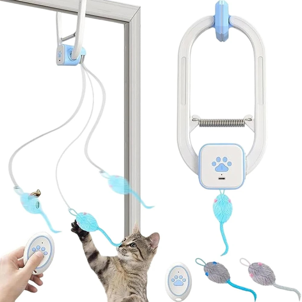 Self-Playing Cat Toy， Automatic Retractable Door Hanging Teaser for Indoor Cats， Boredom Buster Exercise Toy