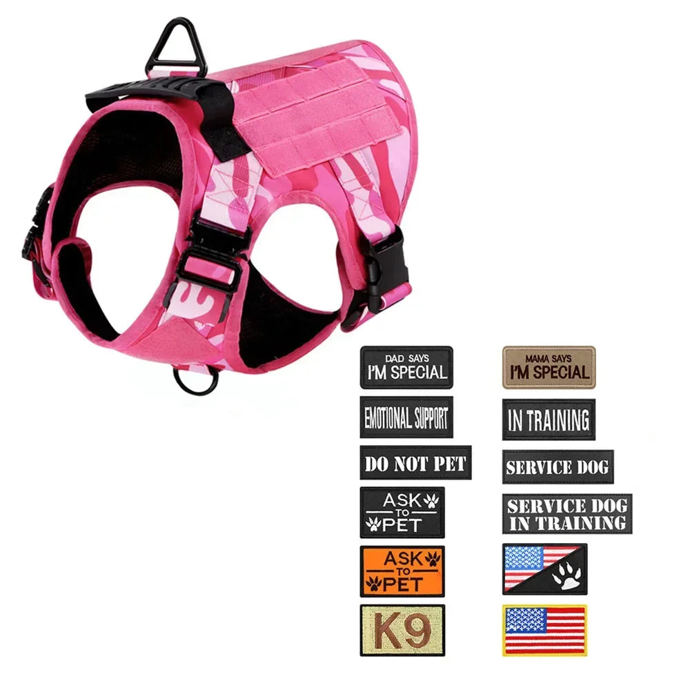 Pink Camo Dog Harness Service Dog Vest for Large Breed Dogs Adjustable Molle Vest Molle Vest with Patchs Hook and Loop Panel