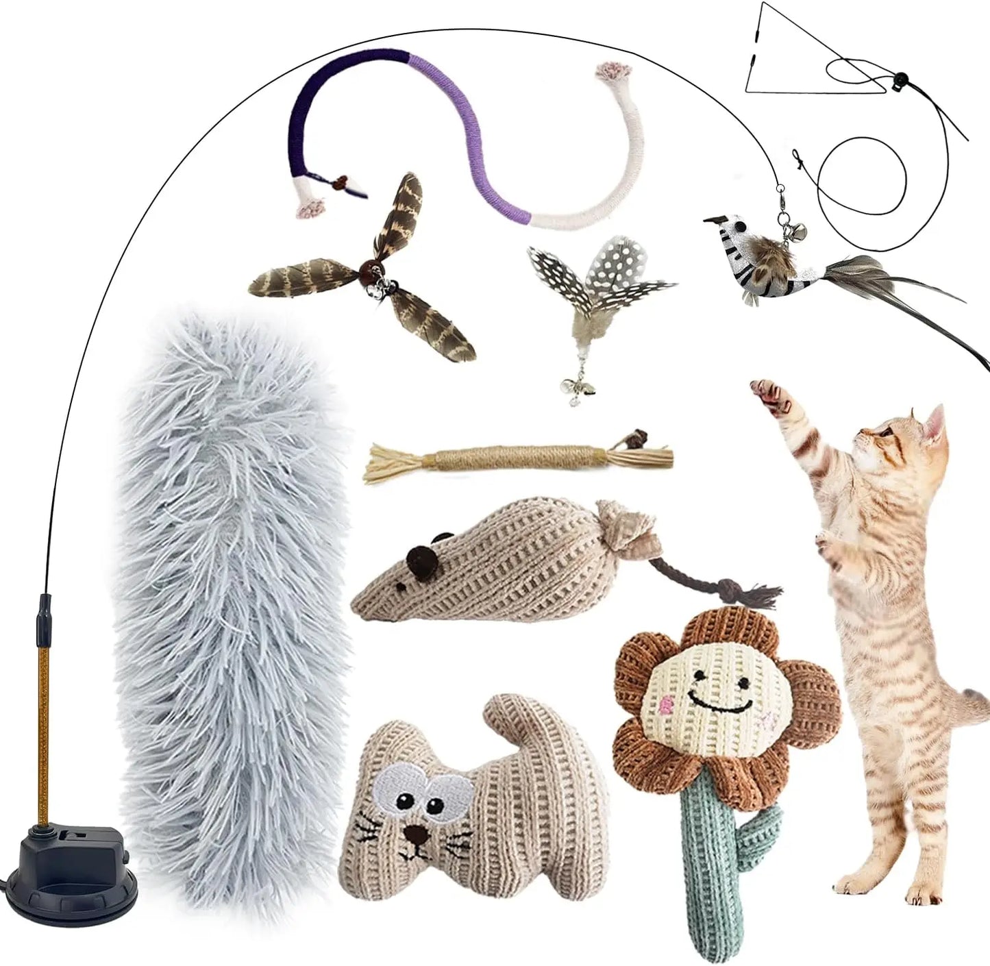 7-in-1 Interactive Cat Toy with Suction Cup, Silvervine Stick, Sisal Rope for Indoor Cats
