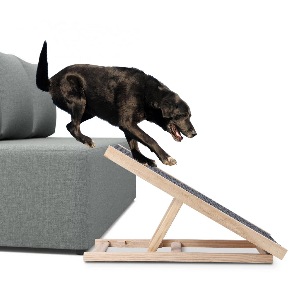 Dog Ramp Pet Wooden Ramp with Adjustable Height Folding Portable Ramp with Anti-Skid and Wear-Resistant Horizontal Slope Surface