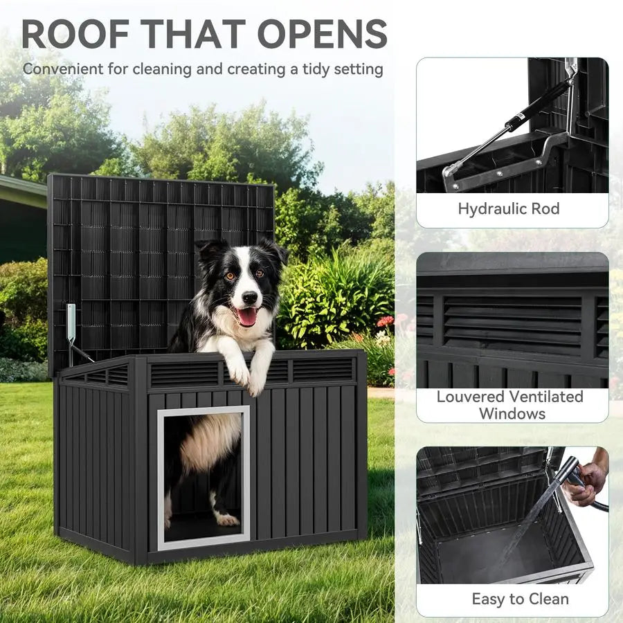 Plastic Dog House, Indoor amp Outdoor Dog Kennel with LiftUp Sloping Roof, Waterproof amp Ventilated for Small to Medium Dogs, E