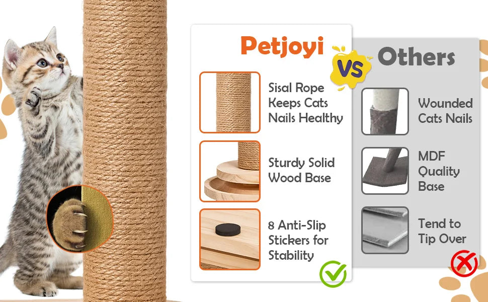 Sisal Cat Scratching Post for Indoor Cats with 2-Tier Ball Track, Interactive Kitten Toy Set with Teaser Wand and Rolling Balls