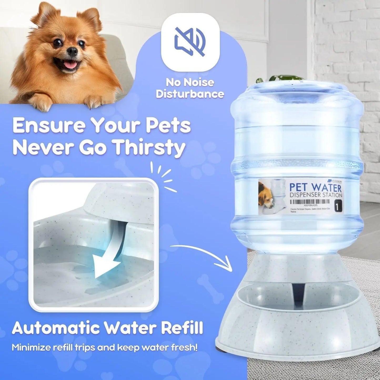 Automatic Pet Feeder and Waterer Set, Gravity Food & Water Dispenser with Skid-Proof Feet for Dogs and Cats