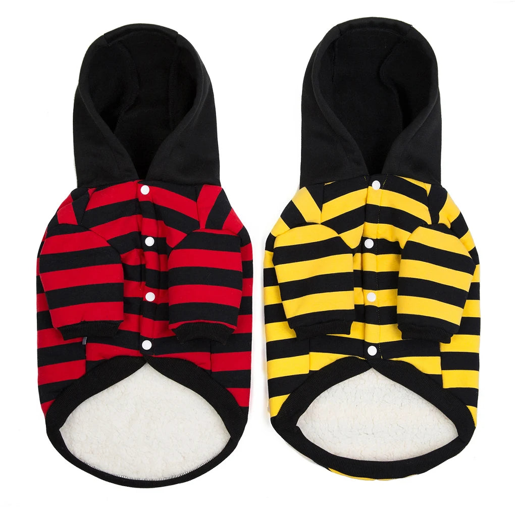 Dog Striped Hoodie Bulldog Clothes Sweatshirt Fashion Warm Coat Red