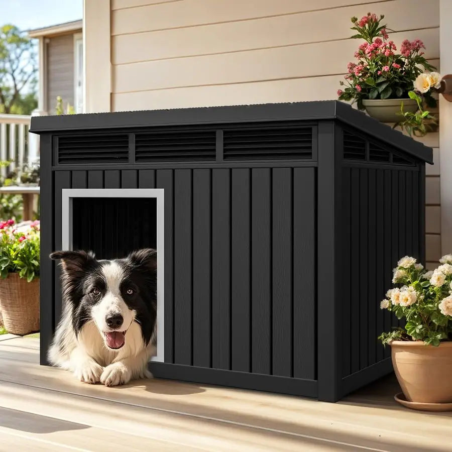Plastic Dog House, Indoor amp Outdoor Dog Kennel with LiftUp Sloping Roof, Waterproof amp Ventilated for Small to Medium Dogs, E